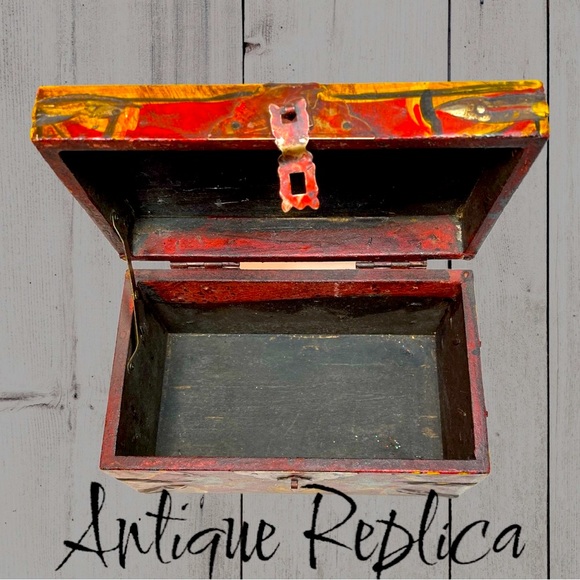 Hand Painted Antique Replica Wooden Box - Picture 5 of 7